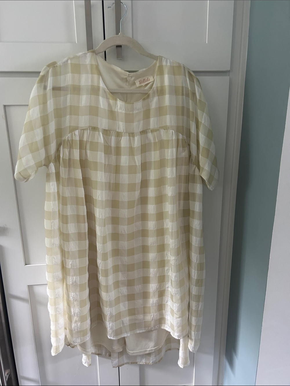 Listicle Beige and White Gingham Midi Dress